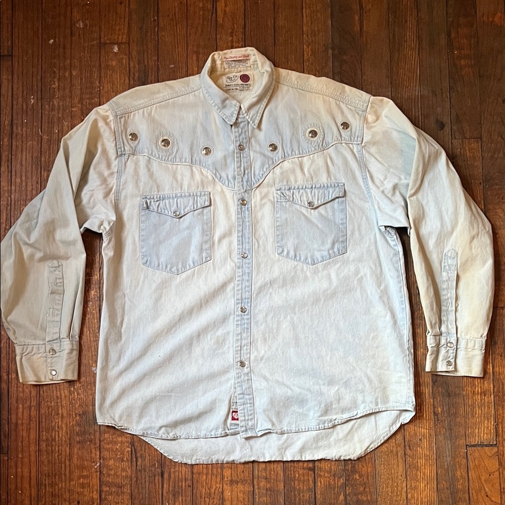 Vintage Pepe Co. Denim Light Blue Pearl Button Down Shirt